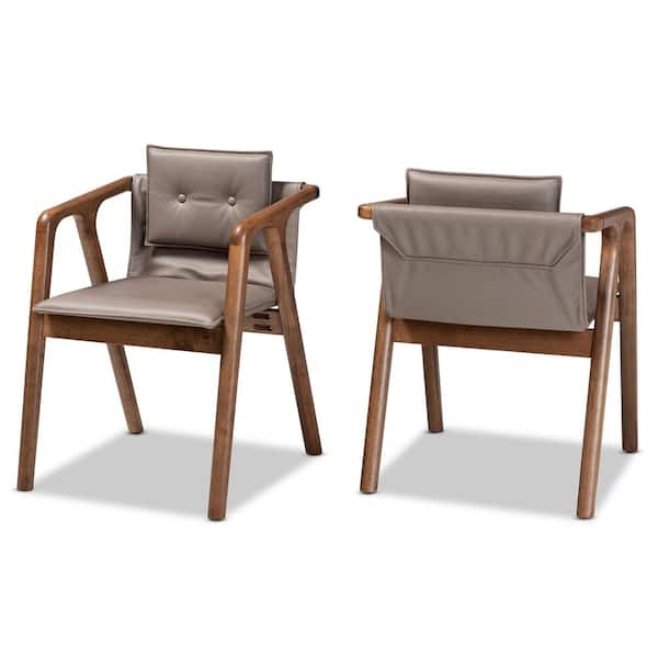 Baxton Studio Marcena Grey and Walnut Brown Dining Chair (Set of 2)