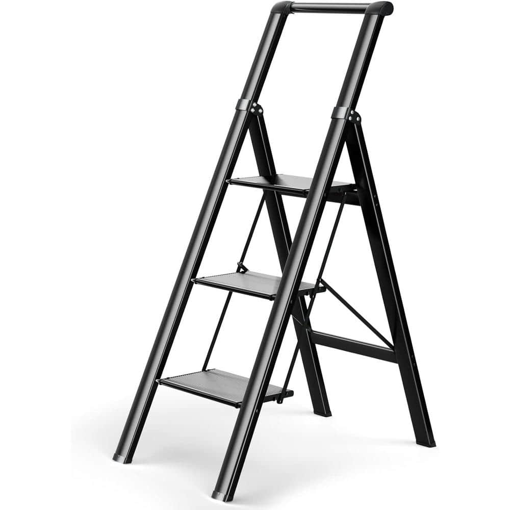 Tatayosi 3-Step Steel Folding Step Stool Ladder 330 lbs. Load Capacity ...