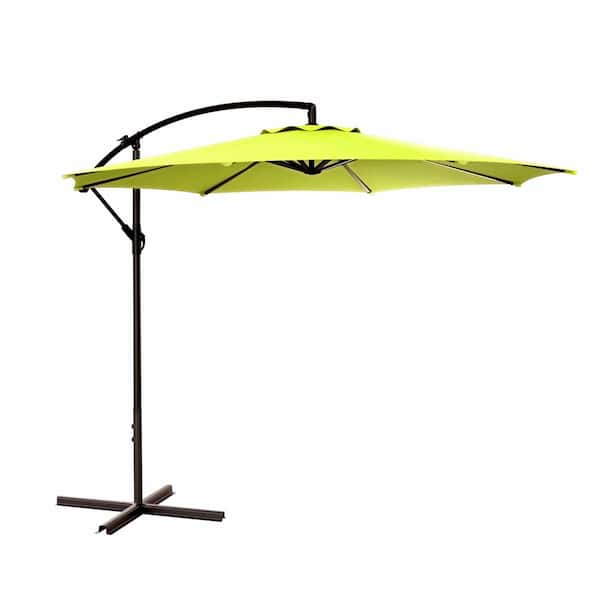 Bayshore Outdoor 10 ft. Hanging Offset Cantilever Patio Umbrella with Easy Crank Lift and Cross Base in Lime