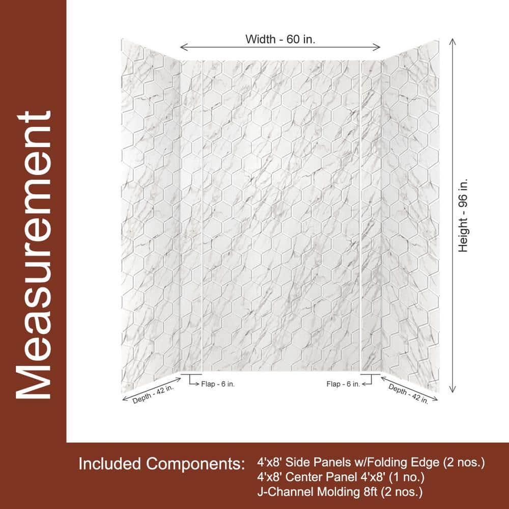 Hex Tile Marble PVC Glue-Up Tub and Shower Wall Panels