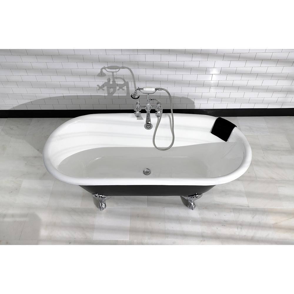 Classic 66-Inch Black and White Cast Iron Clawfoot Bathtub with Polished Chrome Feet