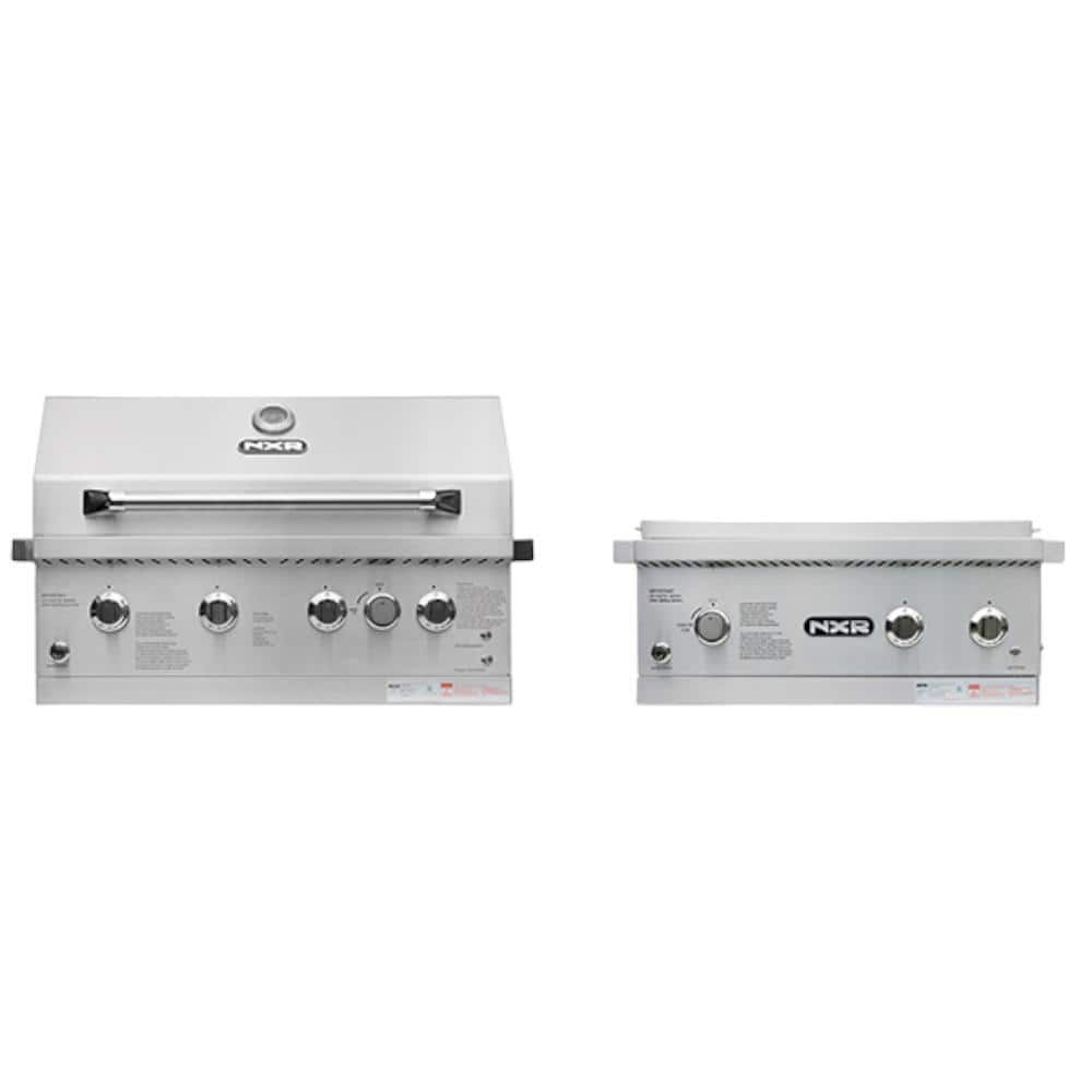 NXR 31 in. 4-Burner Built-In Propane Gas Grill in Stainless Steel with Infrared, Rotisserie Burner and Drop-In Side Burner