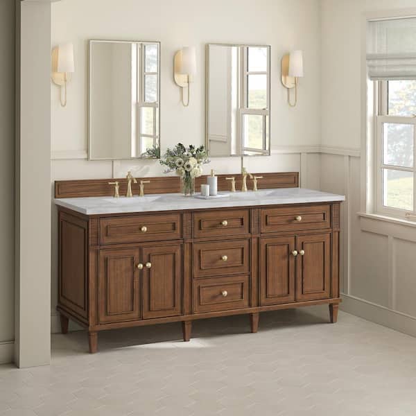 Lorelai 72.0 in. W x 23.5 in. D x 34.06 in. H Double Bath Vanity in Mid-Century Walnut with Victorian Silver Quartz Top