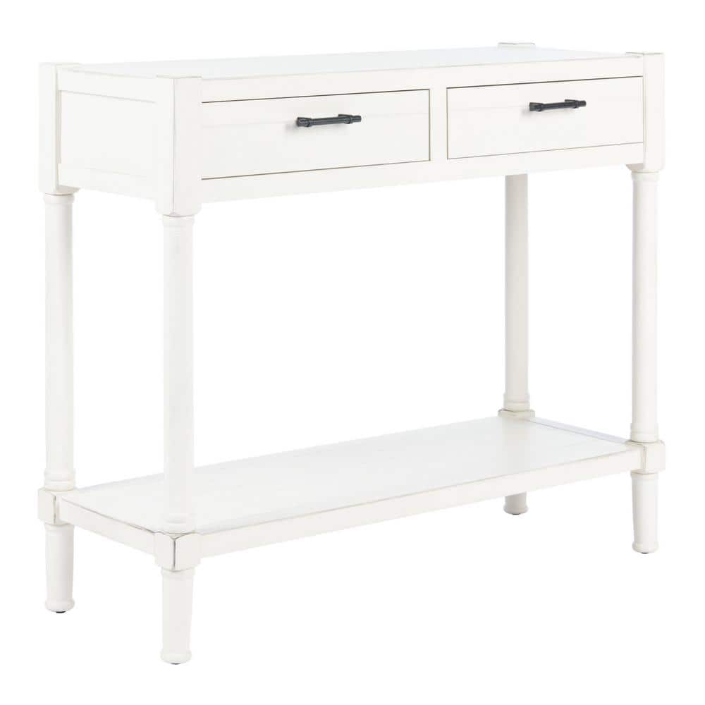 Elegant Distressed White Wood & Metal Console Table with Storage