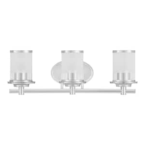23.25 in. Truitt 3-Light Chrome Transitional Bathroom Vanity Light with Clear and Sand Glass Shades