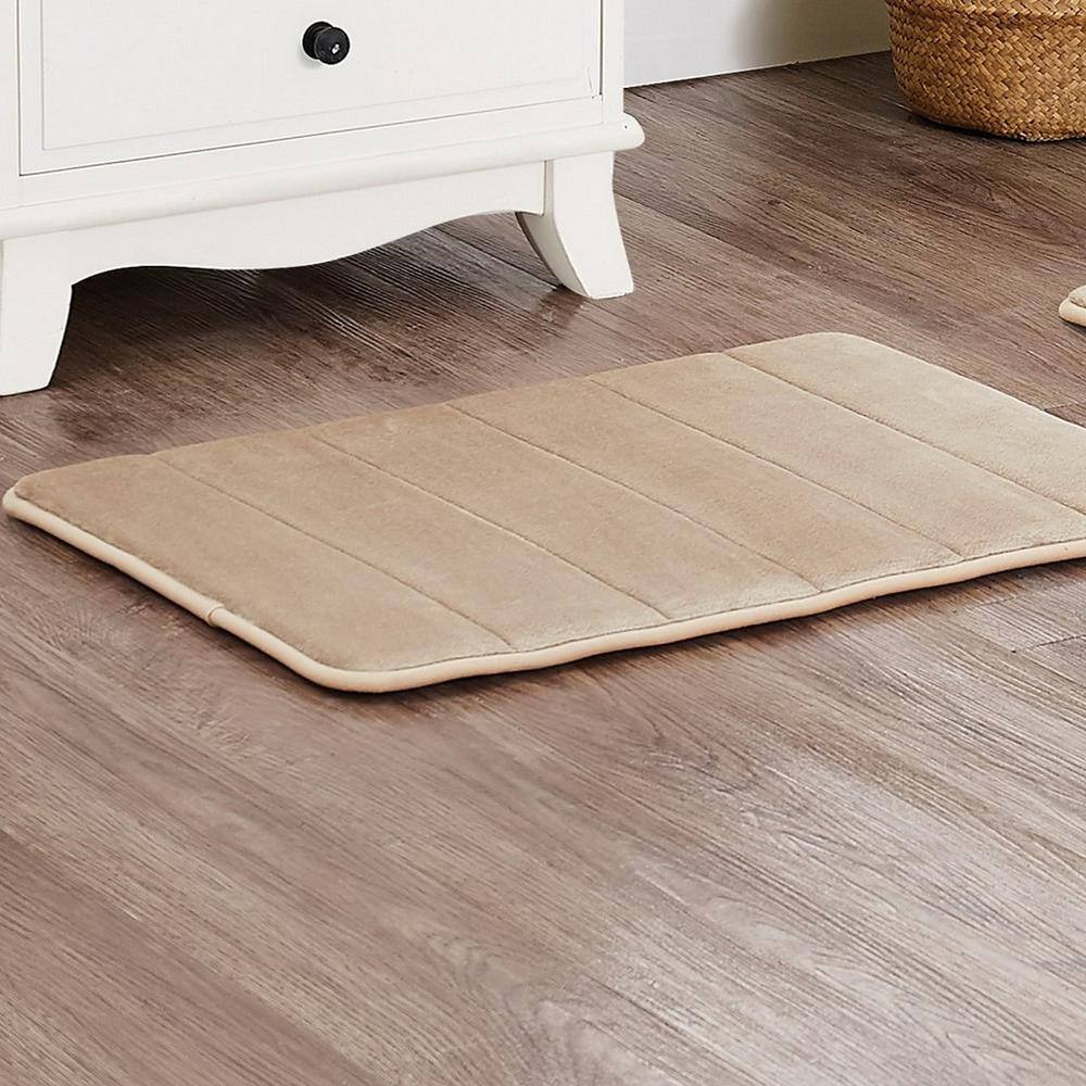 Tan Memory Foam Polyester 2-Piece Bath Mat Set
