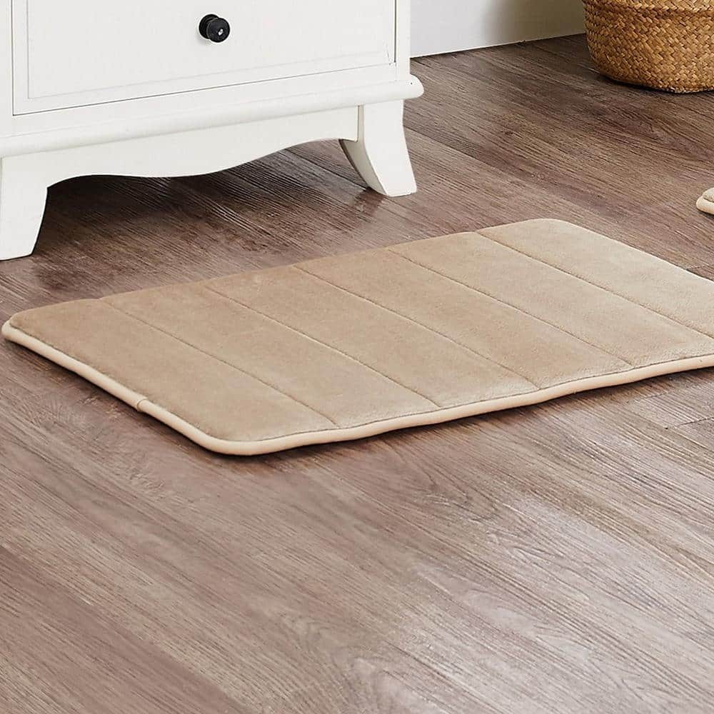 Tan Memory Foam Bath Rug Set with Flannel Polyester