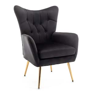 Agne 28.3 in. Wide Tufted Velvet Wingback Chair, Black