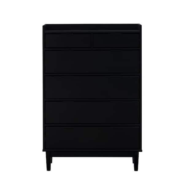 Welwick Designs 6-Drawer Black Solid Wood Mid-Century Modern Dresser with Tray Top (45 in. H x 30 in. W x 16 in. D)
