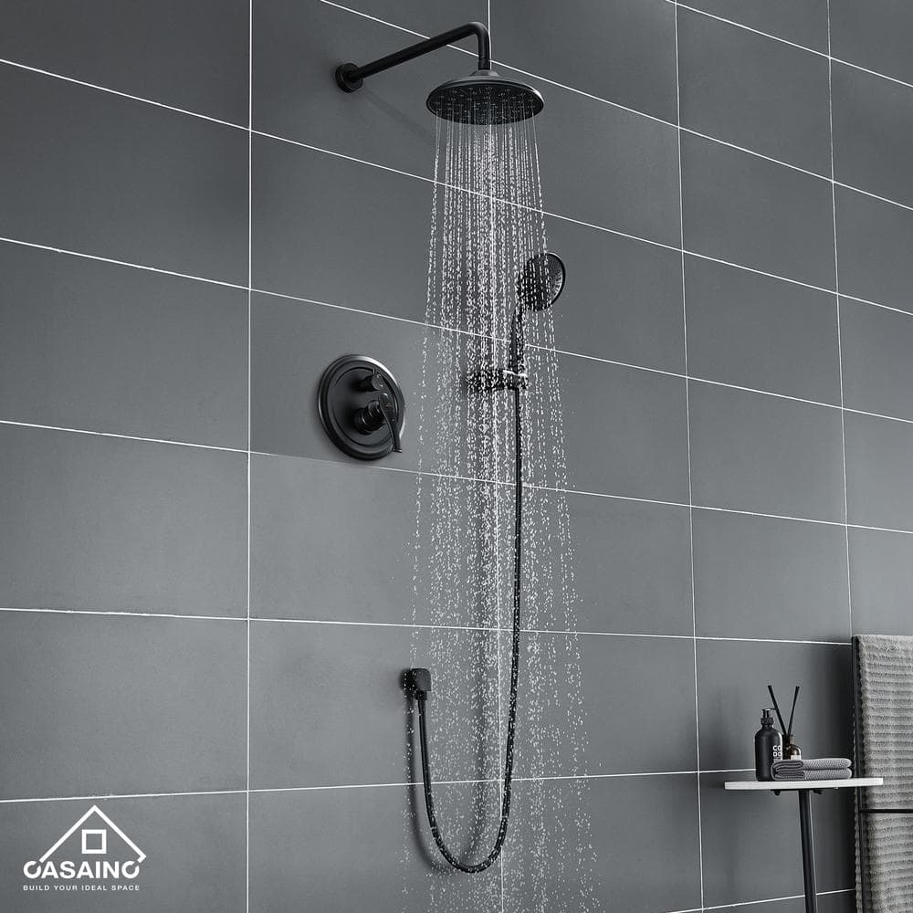 Matte Black Wall-Mounted Rain Shower System with Handheld