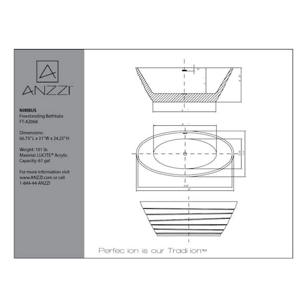 Nimbus 67 in. L x 31 in. W Acrylic Center Drain Freestanding Soaking Bathtub in Glossy White