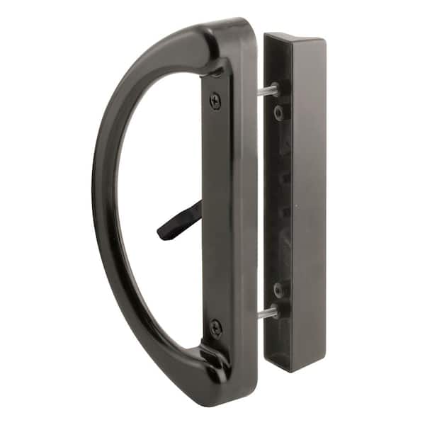Prime-Line Sliding Glass Door Handle Set, 3-15/16 in., Diecast, Black, Mortise/Hook Style