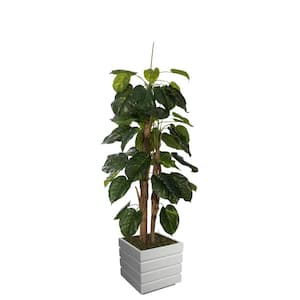 Artificial Faux Real Touch 72 in. Tall Scindapsus Aureus with Burlap Kit and Fiberstone Planter