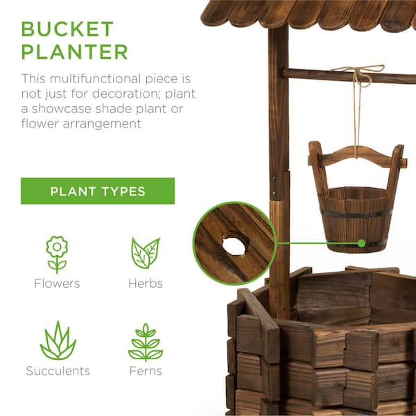 Wishing Well Basket Wooden Flower Box Organizer Storage 