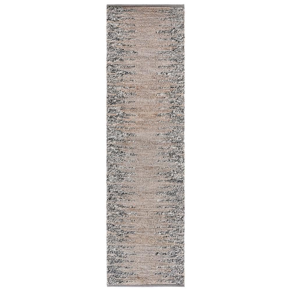 SAFAVIEH Natural Fiber Gray/Black 2 ft. x 8 ft. Transition Marle Runner ...