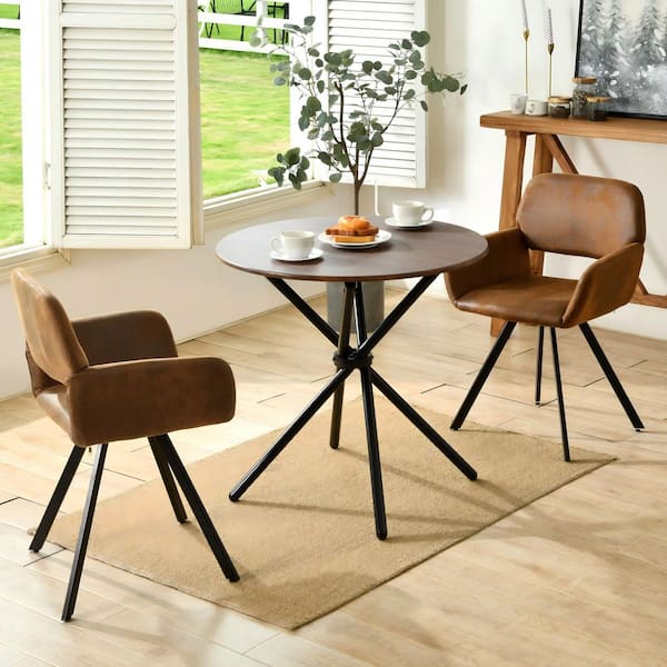CALIFONTANA 3-Piece Mocha Walnut Wood Round Dining Table Set with 2 Saddle Brown Swivel Upholstered Chairs (Seats 2)