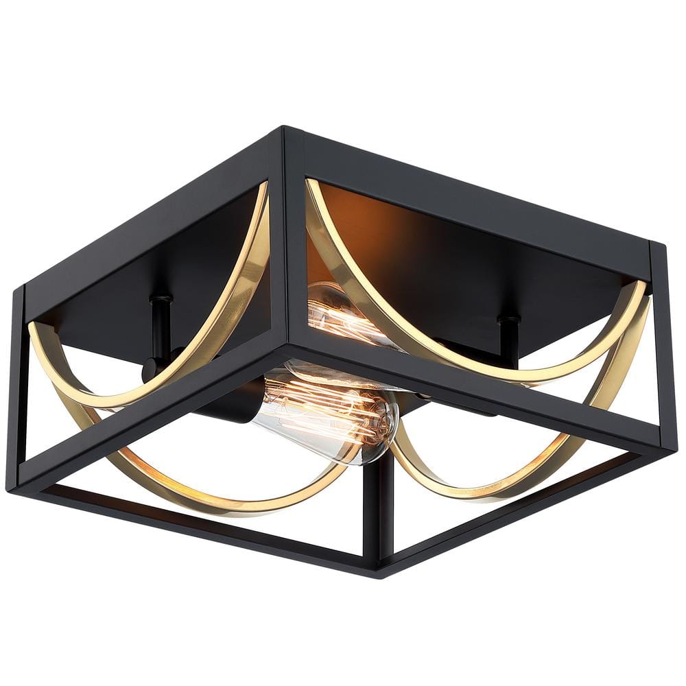 Uixe 11.8 in 2-Light Vintage Black Brass Flush Mount Ceiling