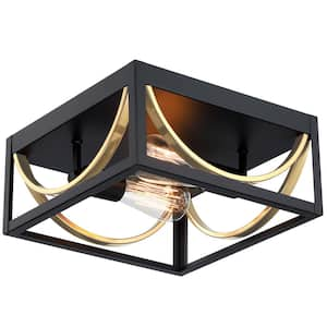 11.8 in 2-Light Vintage Black Brass Flush Mount Ceiling Light Fixture Square Lamp for Hallway Kitchen Bedroom