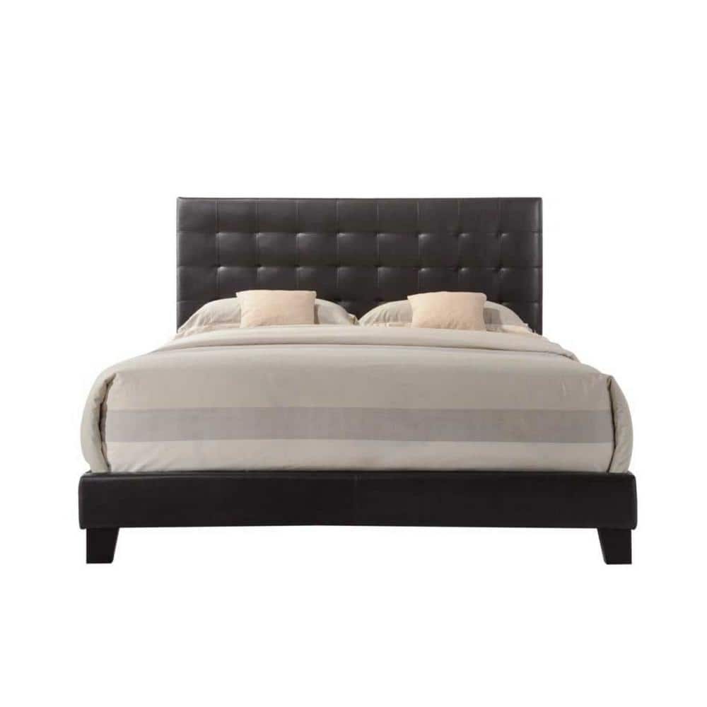 Espresso Faux Leather Tufted Queen Bed with Wood Frame