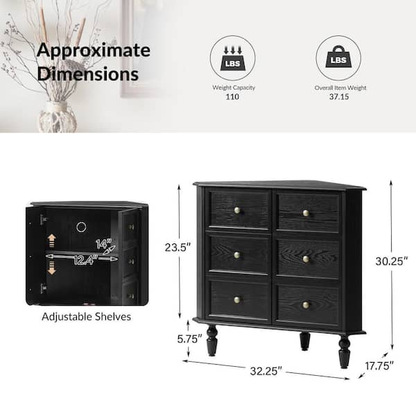 JAYDEN CREATION Cindy Black 30 in. H Corner Accent Cabinet with 2