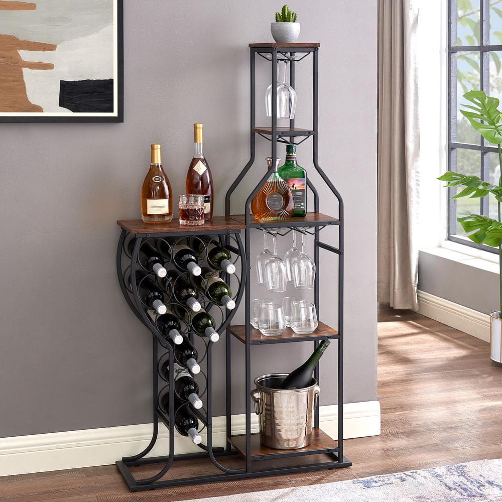 IDEAGLE 11-Bottle Rustic Brown Wine Rack Tier Freestanding Wine