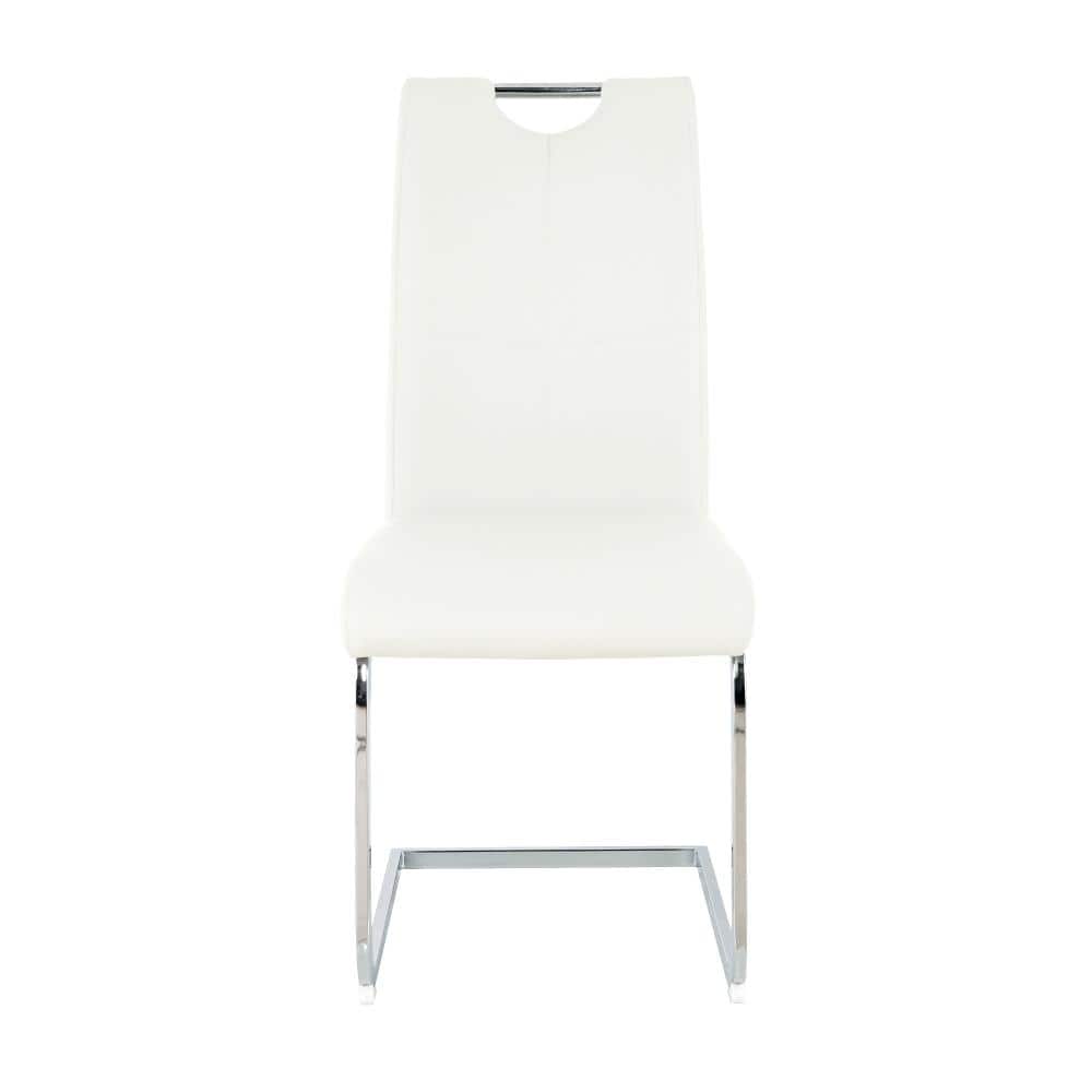 Modern Dining Chair Set of 4 17.9 in. White+Silver Metal Upholstered Chair with Faux Leather Padded Seat and Chrome price history on PriceWatchPro