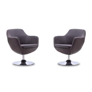 Caisson Grey and Polished Chrome Twill Swivel Accent Chair (Set of 2)