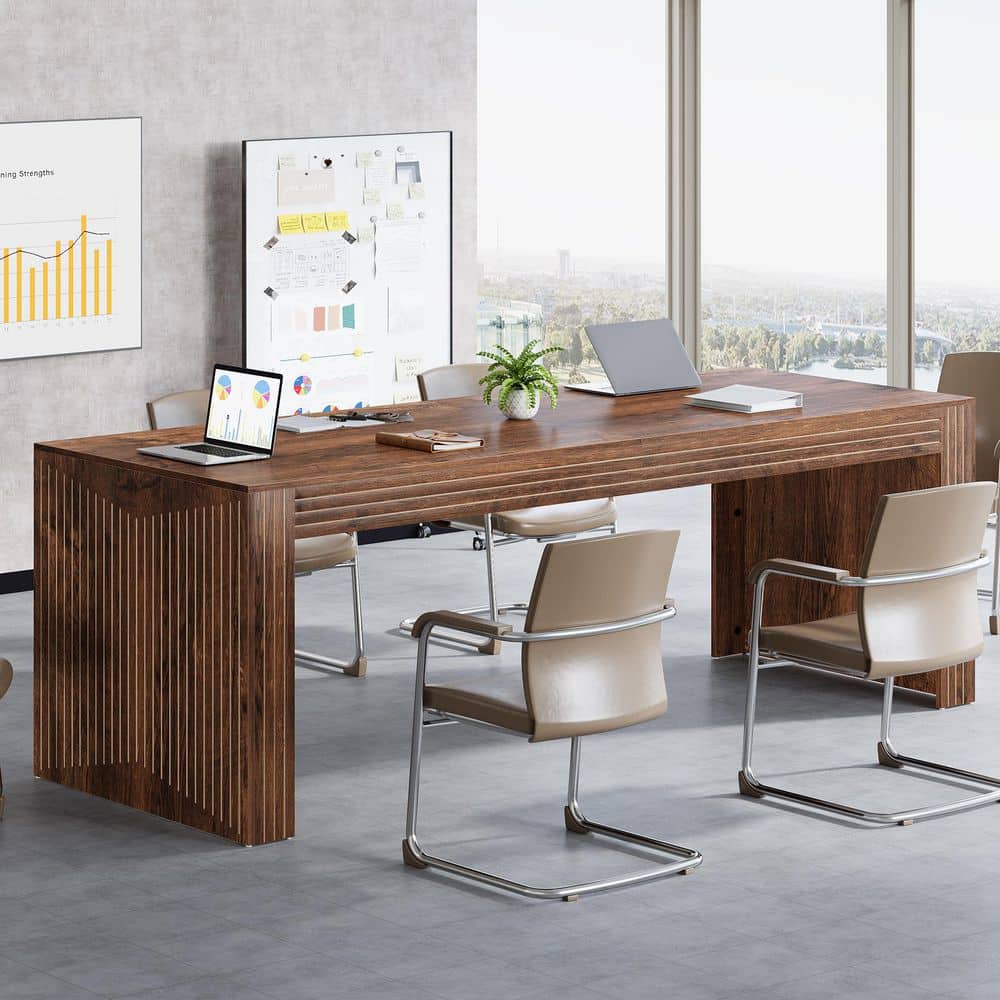 Halseey 78.7 in. Rectangular Vintage Brown Wood Conference Table for 6, Large Office Meeting Table Computer Desk