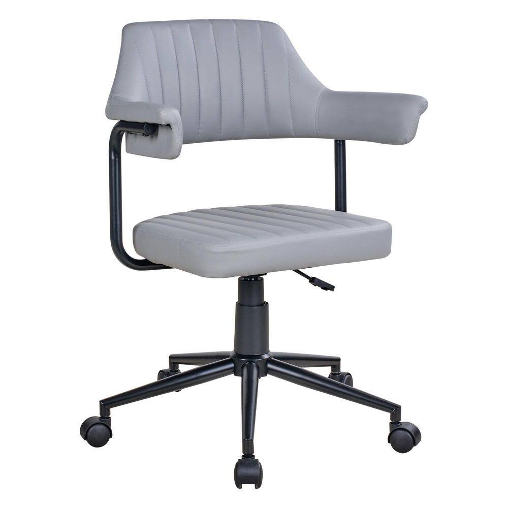 Adjustable Office Chair Faux Leather Swivel Ergonomic Task Chair in Gray with Armrests and Metal Frame for Home Office