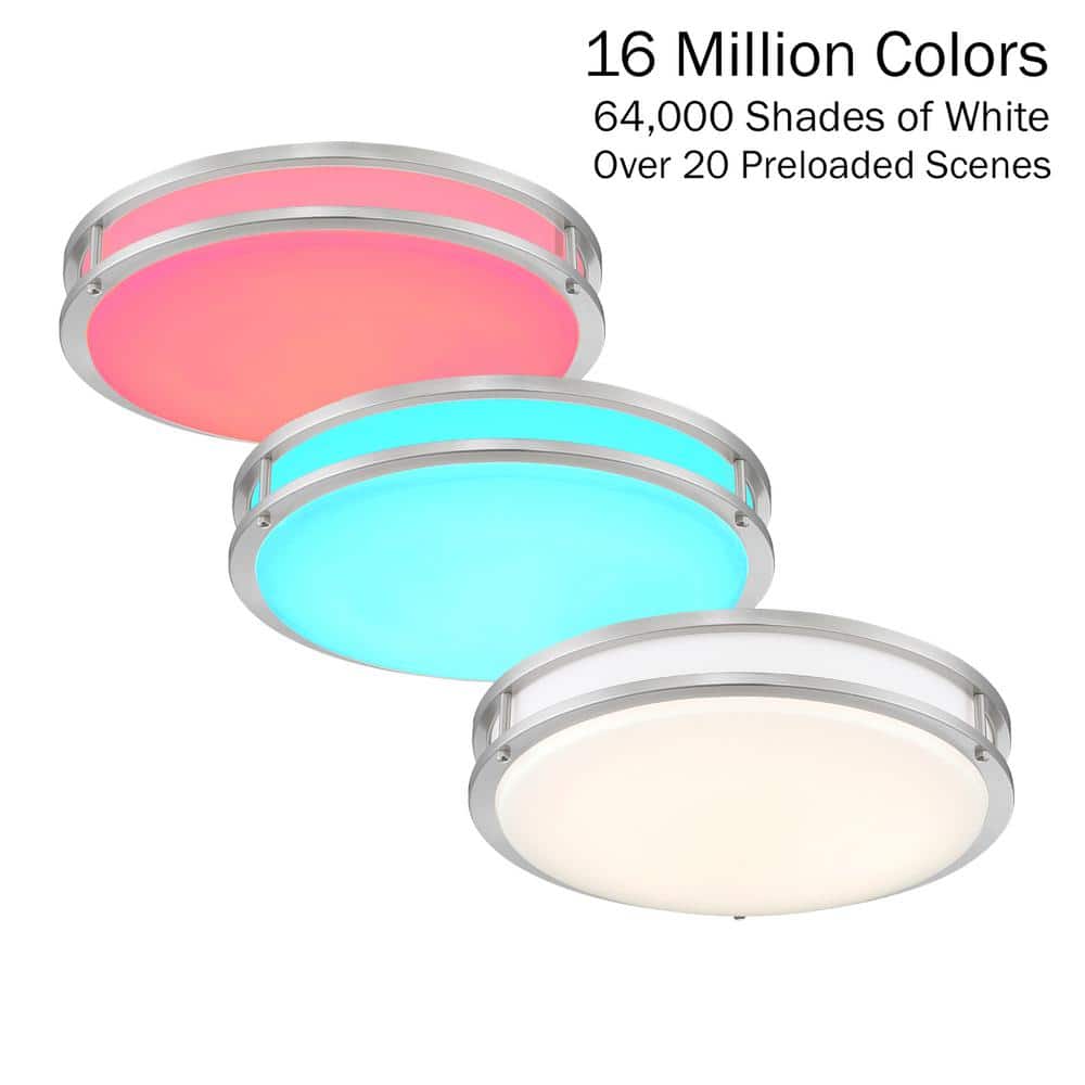 Brushed Nickel Dual-Ring LED Smart Ceiling Light with Color Control