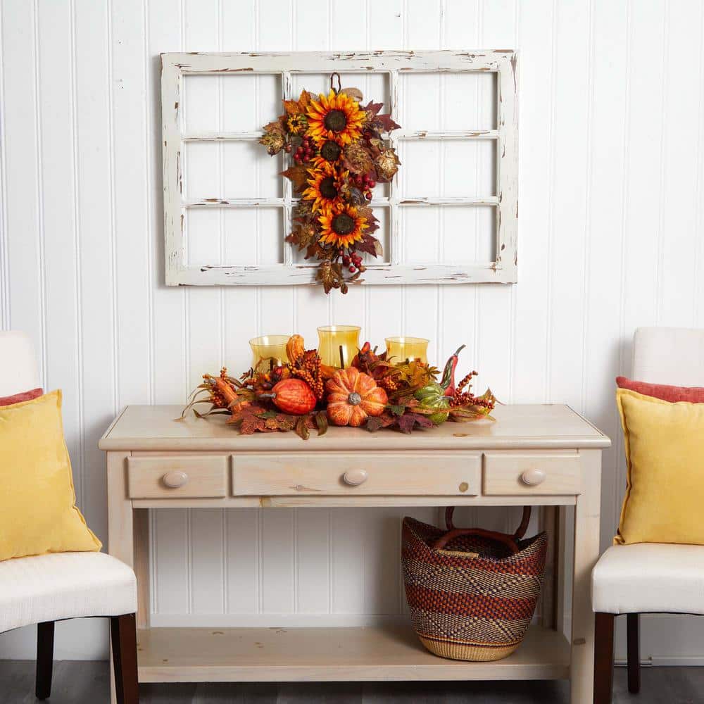 Sunlit Autumnal Elegance 42" Sunflower & Berry Outdoor Teardrop