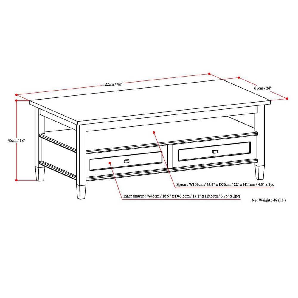 Fog Gray Solid Wood Coffee Table with Storage
