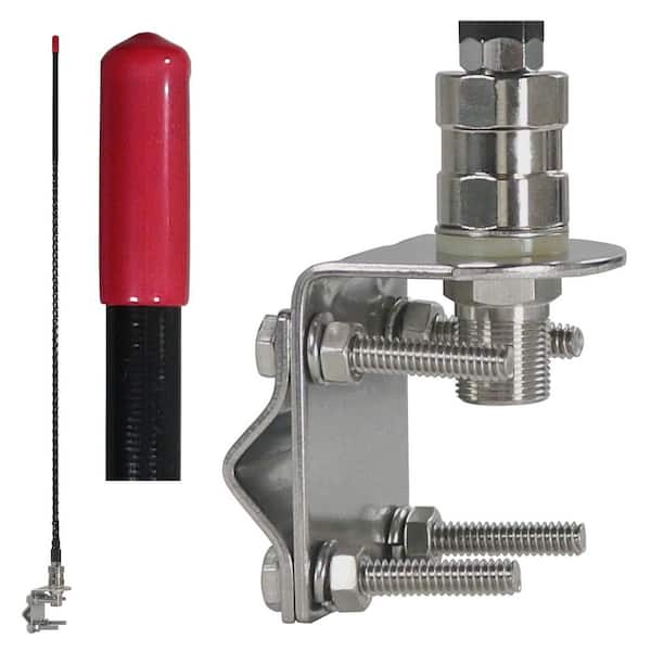 Stainless Steel CB Mirror Mount with 3-Ft. Heavy-Duty Fiberglass CB Antenna, BR-FG-MS