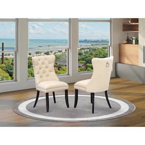 Sand Blasted Black, Parson Dining Room Chairs-Light Beige Linen Fabric Padded Chairs (Set of 2)