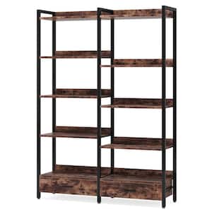 Jannelly 47.24 in. W x 70.87 in. H Rustic Brown Industrial Etagere 8-Tier Bookshelf with Back Fence and 2-Drawers