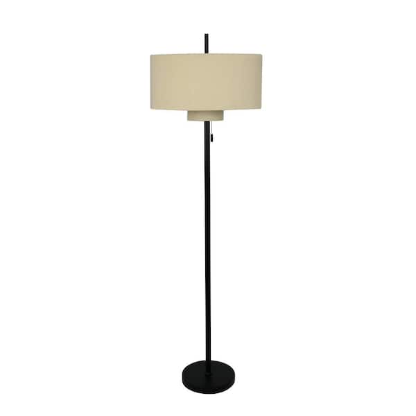 Fangio Lighting 61.5 in. Black Deco Inspired Column Indoor Floor Lamp with Decorator Shade