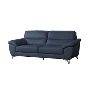 Clarence 86 in. W Flared Arm Top Grain Leather Rectangle 2-Seat Sofa in Blue