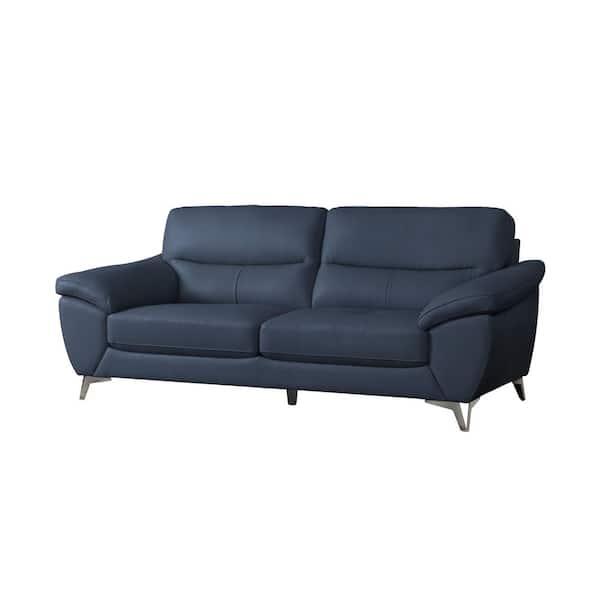 DEVON & CLAIRE Clarence 86 in. W Flared Arm Top Grain Leather Rectangle 2-Seat Sofa in Blue