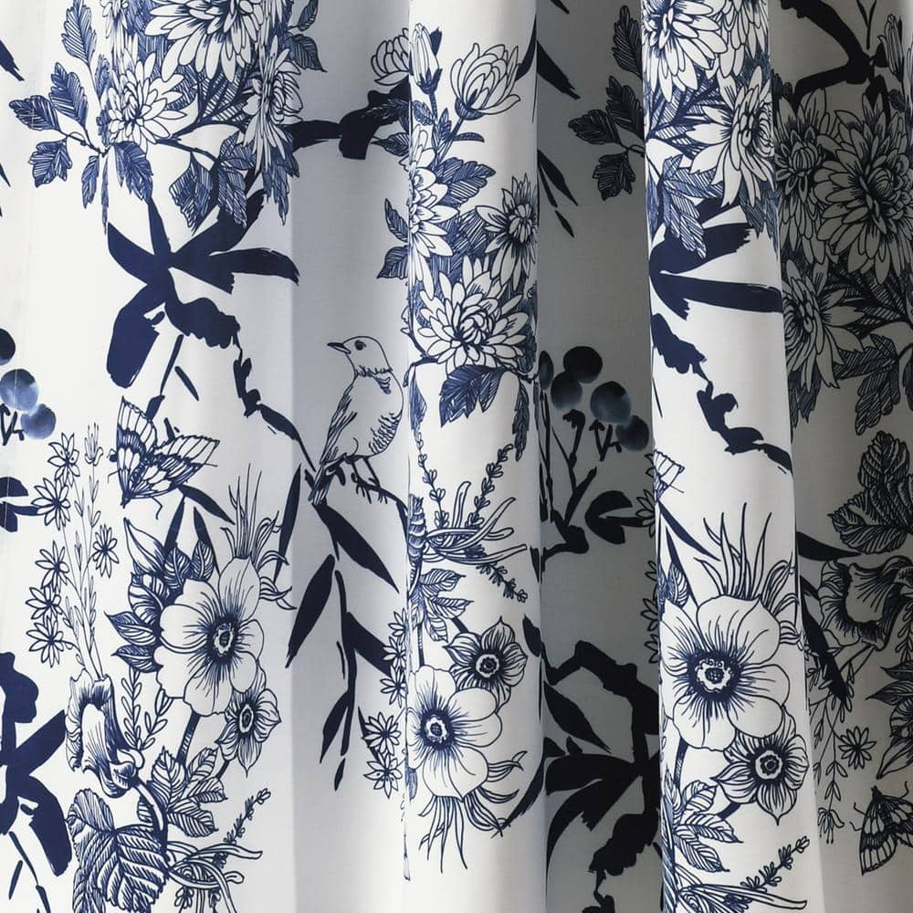 Navy and White Floral Botanical Garden Window Valance