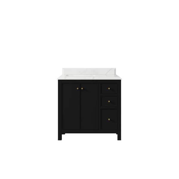 Willow Collections Chicago 36 in. W x 22 in. D x 36 in. H Single Left Offset Sink Bath Vanity in Black with 1.5 in. Calacatta Laza qt. Top