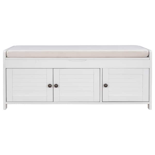 Utopia 4niture Tory White 3-Door Storage Bench with Removable Cushion (18 in. H x 43.5 in. W x 16 in. D)