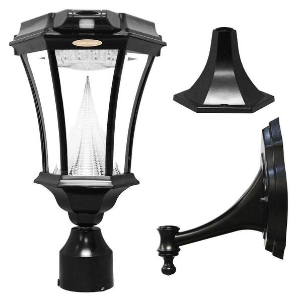 GAMA SONIC Victorian Single Black Integrated LED Outdoor Solar Lamp with 3-Mounting Options and Motion Sensor