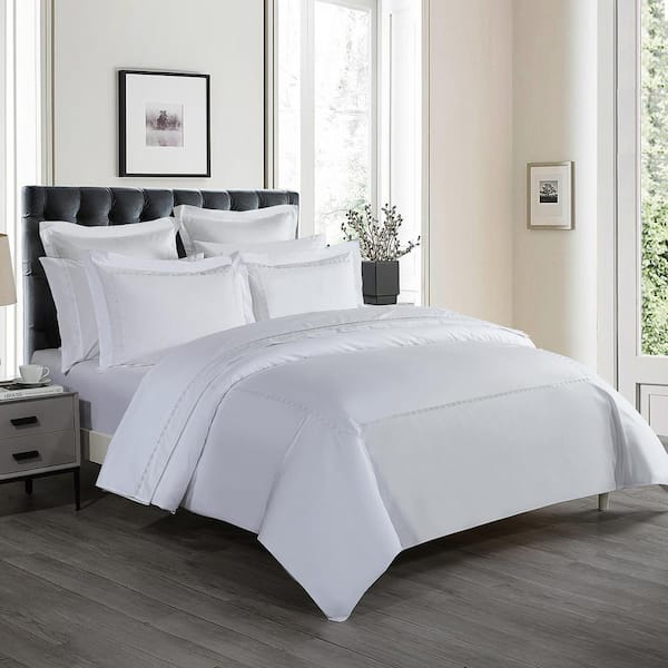Unbranded TENCEL Lyocell and Cotton Blend Embroidered White Full/Queen Duvet Cover Set