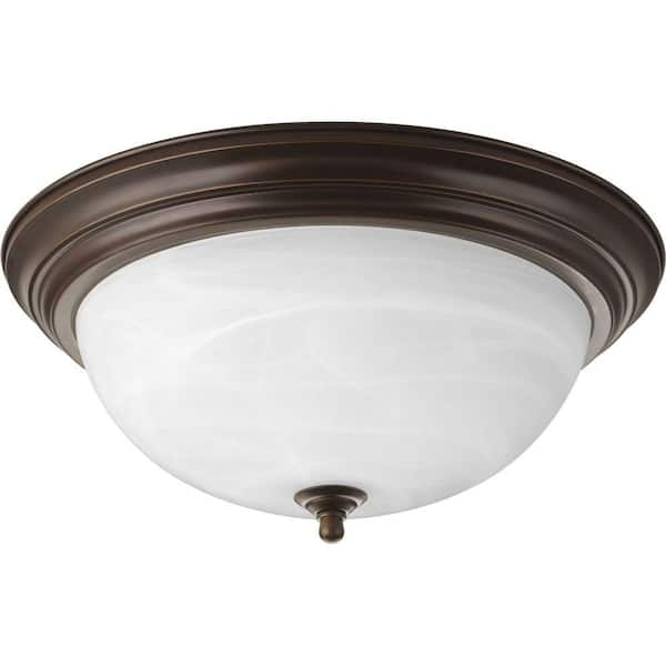 Progress Lighting 15.25 in. 3-Light Antique Bronze Flush Mount with Alabaster Glass