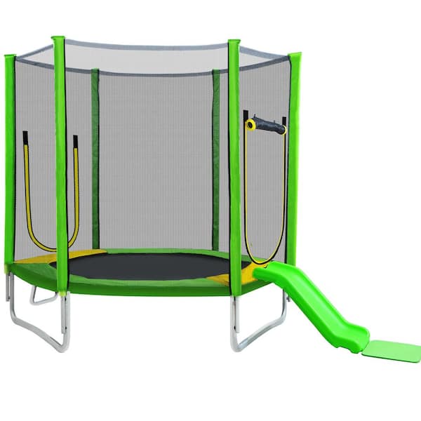 Green 7 ft. Trampoline for Kids with Enclosure Net, Slide and Ladder WYB32-19 - Home Depot