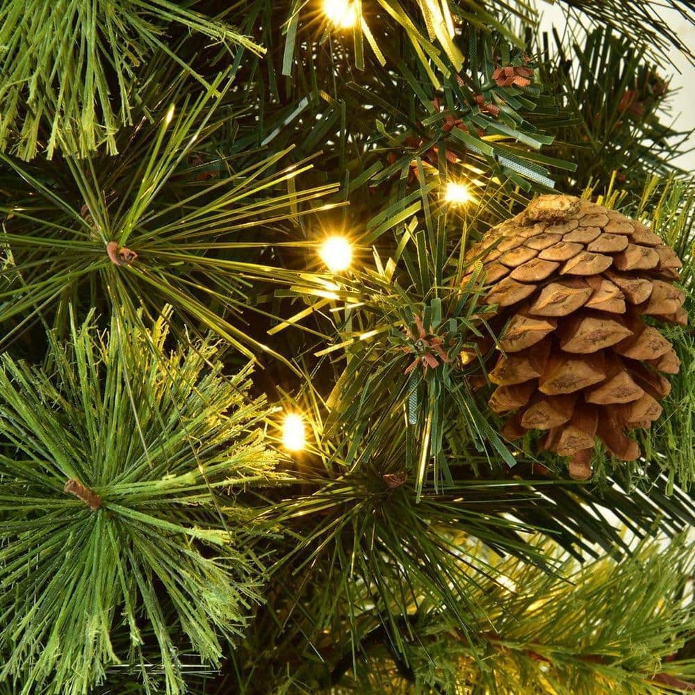 5-Foot Pre-Lit Green Christmas Tree with Pine Cones and Red Berries