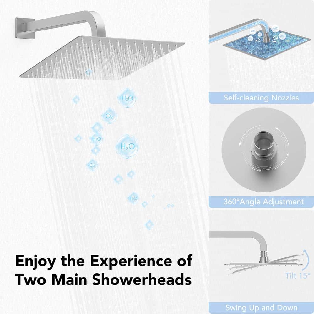 Brushed Nickel Dual 12" Rainfall Shower System with Handheld and Jets