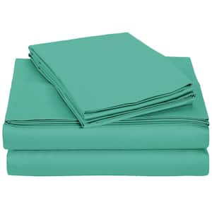 Monroe Solid 4-Piece Microfiber Aqua Queen Sheet Set