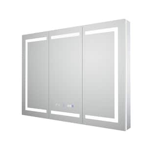 Moray 48 in. W x 36 in. H Rectangular Aluminum Surface Mount Medicine Cabinet with Mirror and LED Light in Gray