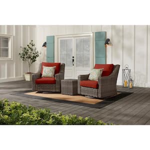 Rock Cliff Brown 3-Piece Wicker Outdoor Patio Seating Set with Sunbrella Henna Red Cushions